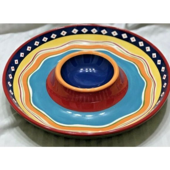 Multi-Colored Chip & Dip Serving Dish 13.5” Dinner Birthday Football Party EUC - Picture 3 of 8